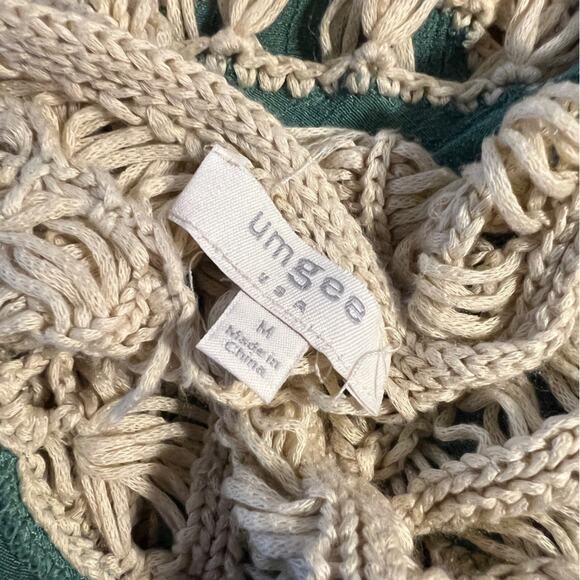 Umgee Green and Cream Crochet Fringe Boho Festival Vest / Cover-Up Size M - Picture 7 of 8